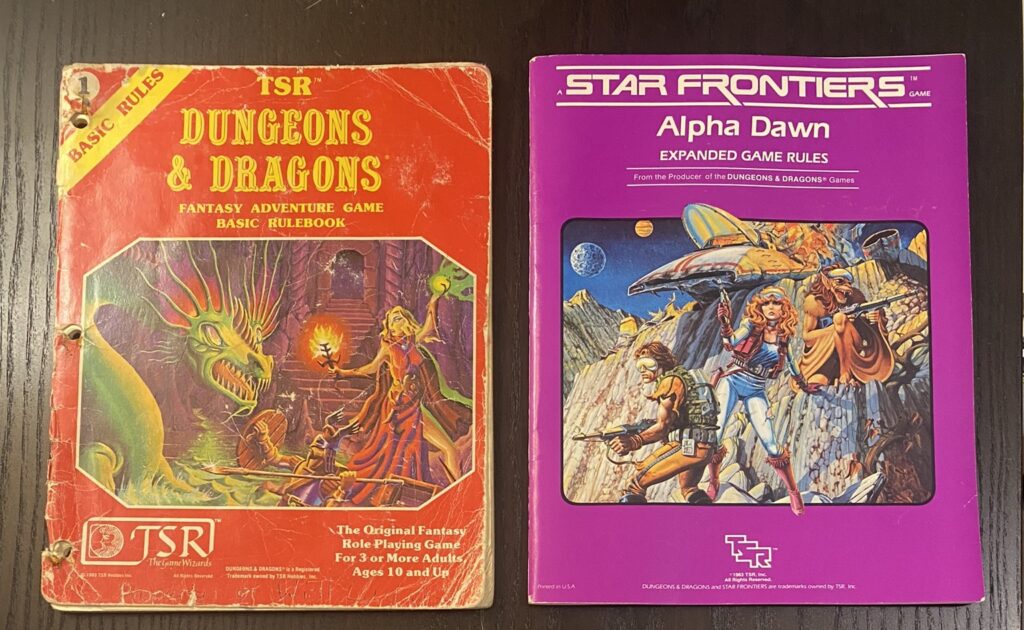 Covers of Dungeons and Dragons and Star Frontiers. 